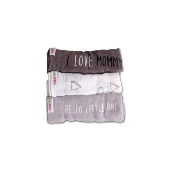 Minene Σετ 3τμχ Μουσελίνα Βαμβακερή 70x70εκ. Πολλαπλών Χρήσεων I Love Mommy Γκρι-Λευκό Minene MN21385 (Ύφασμα: Βαμβάκι 100%, Χρώμα: Λευκό) - Minene - MN21385