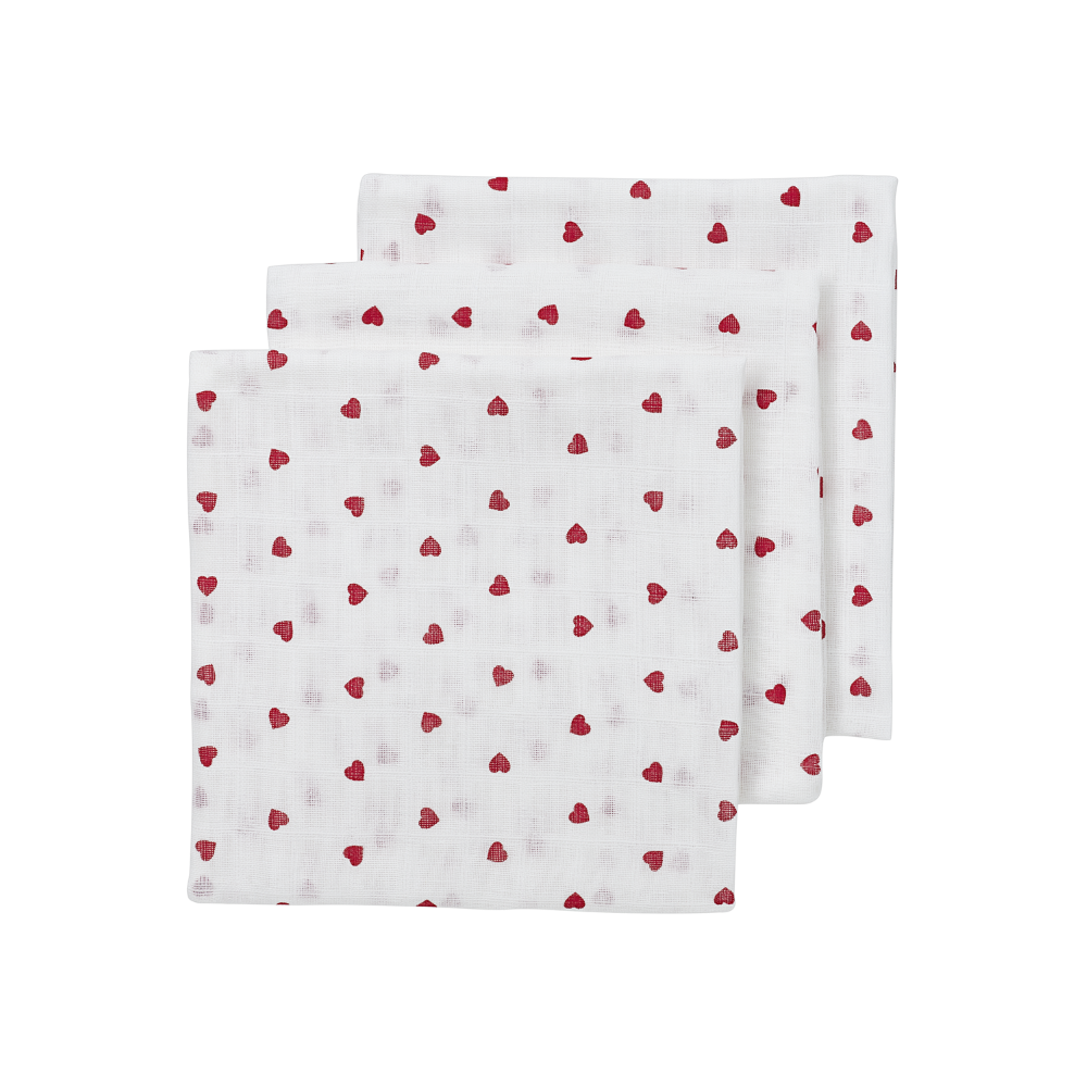Meyco Σετ 3τμχ Απορροφητική Λαβέτα-Μουσελίνα Βαμβακερή Sweet Heart 30x30εκ. Meyco MEY-169.225.69.02.M3 (Ύφασμα: Βαμβάκι 100%, Χρώμα: Λευκό) - Meyco - MEY-169.225.69.02.M3