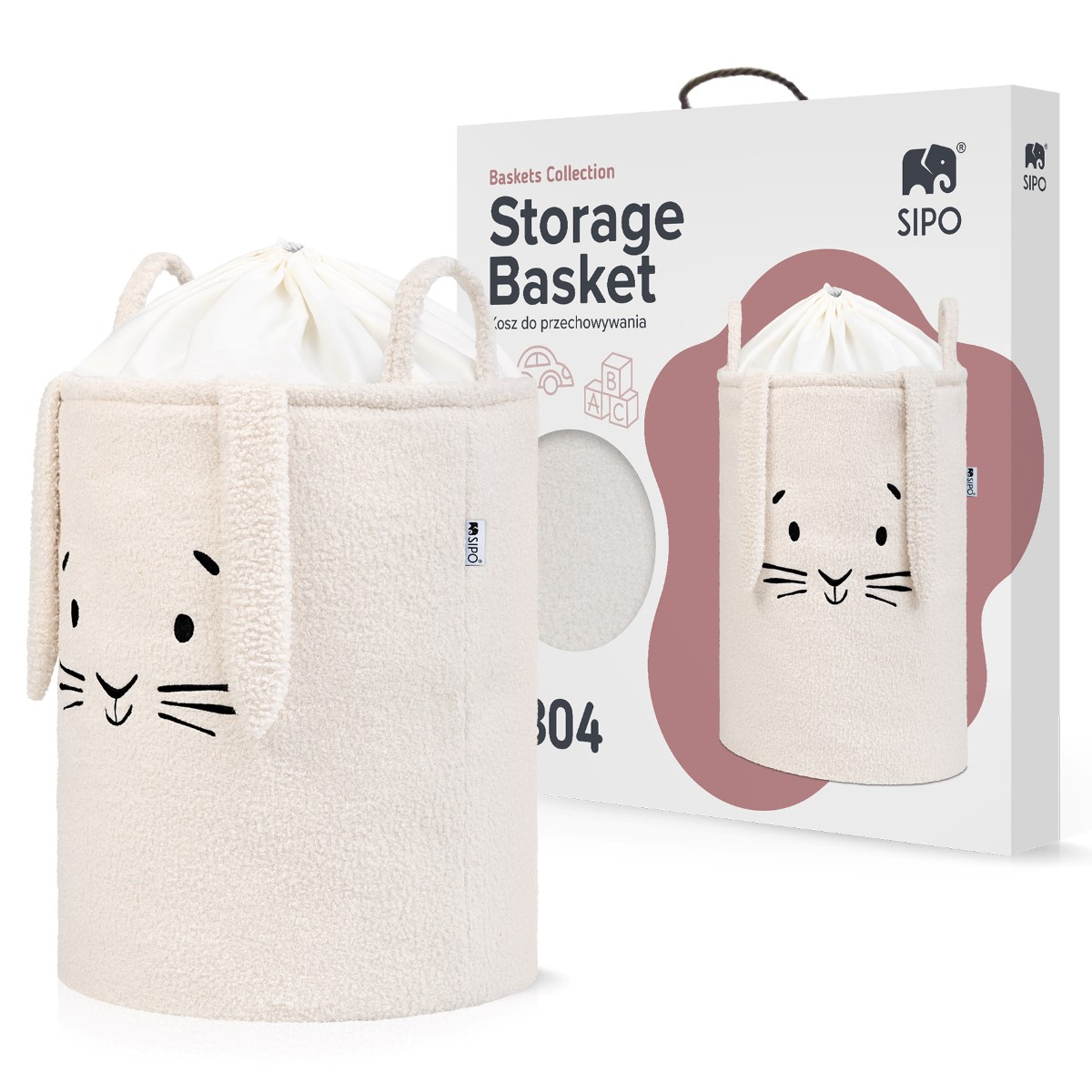 Καλάθι Πολυχρηστικό 35x45εκ/43lt Μπουκλέ Κουνελάκι Κρεμ Sipo Premium SIP-BB04 (Χρώμα: Κρεμ) - Sipo - SIP-BB04