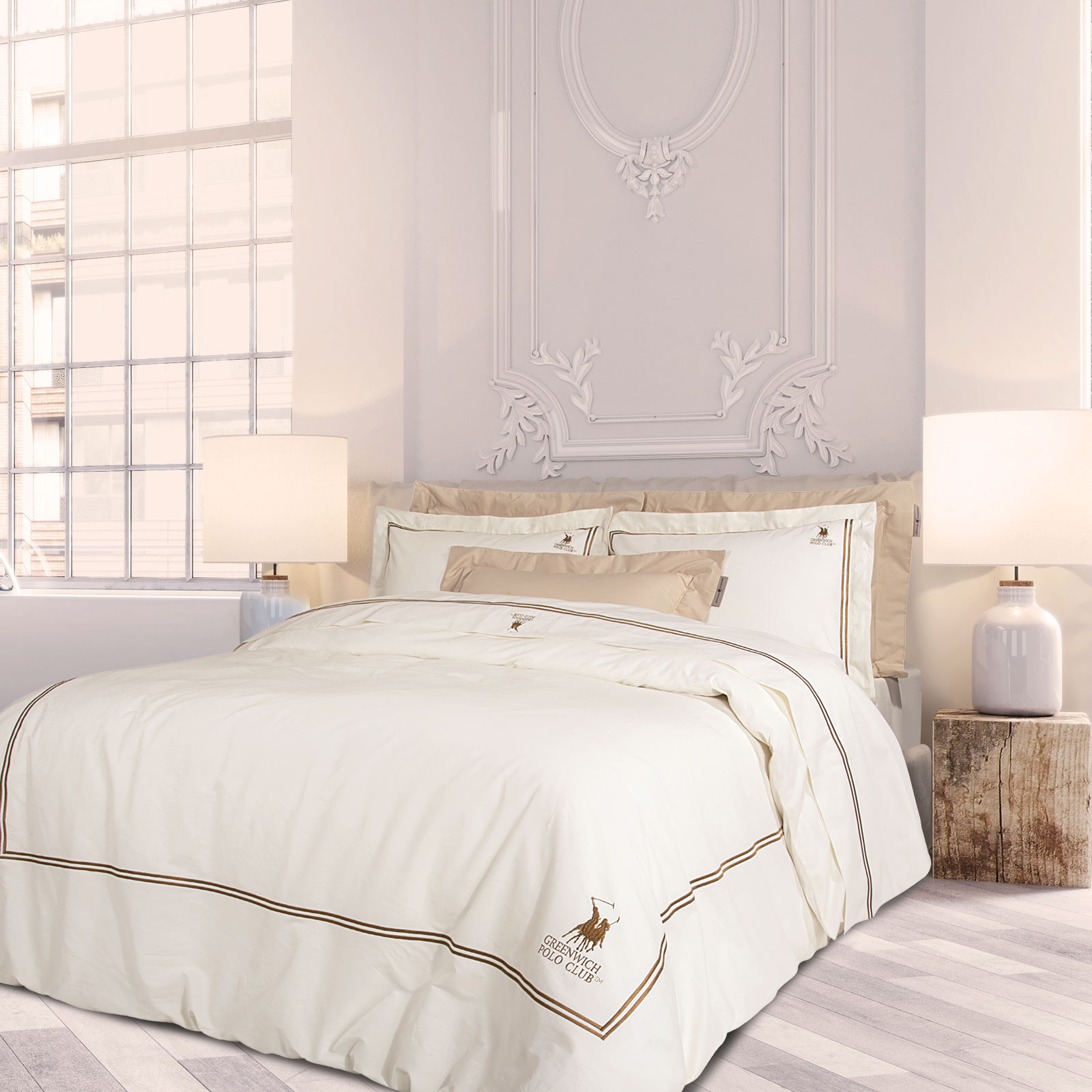 Σετ Σεντόνια Βαμβακοσατέν King 280x270εκ. Premium 2128 Greenwich Polo Club (Τύπος κατωσέντονου: Χωρίς Λάστιχο, Χρώμα: Ιβουάρ, Ύφασμα: 100% ΒΑΜΒΑΚΙ ΣΑΤΕΝ, Μέγεθος: King Size) - Greenwich Polo Club - 202100302128