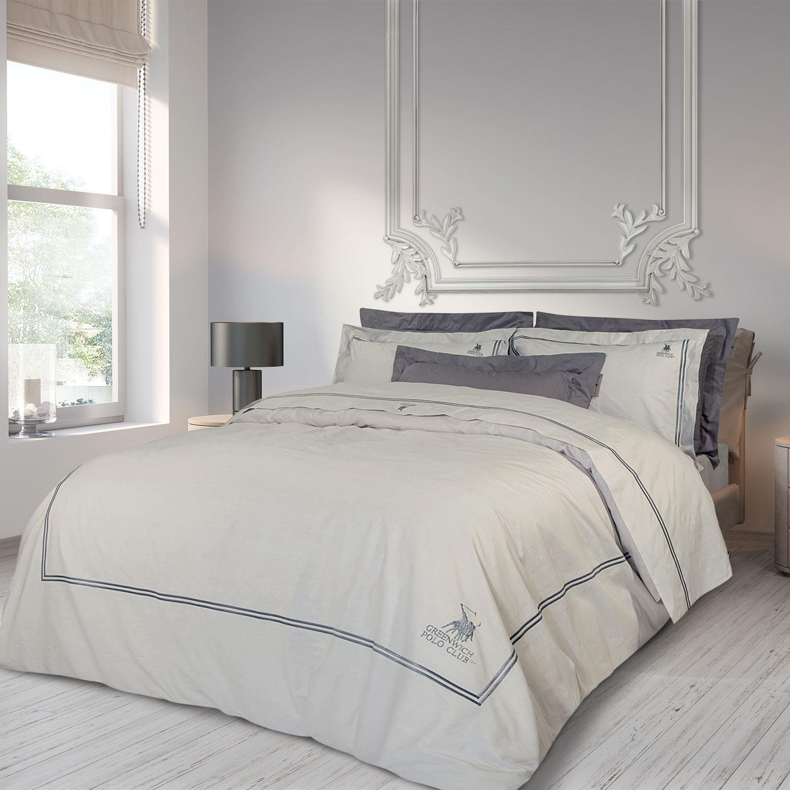 Σετ Σεντόνια Βαμβακοσατέν King 280x270εκ. Premium 2129 Greenwich Polo Club (Ύφασμα: Βαμβακοσατέν, Τύπος κατωσέντονου: Χωρίς Λάστιχο, Χρώμα: Γκρι, Μέγεθος: King Size) - Greenwich Polo Club - 202100302129