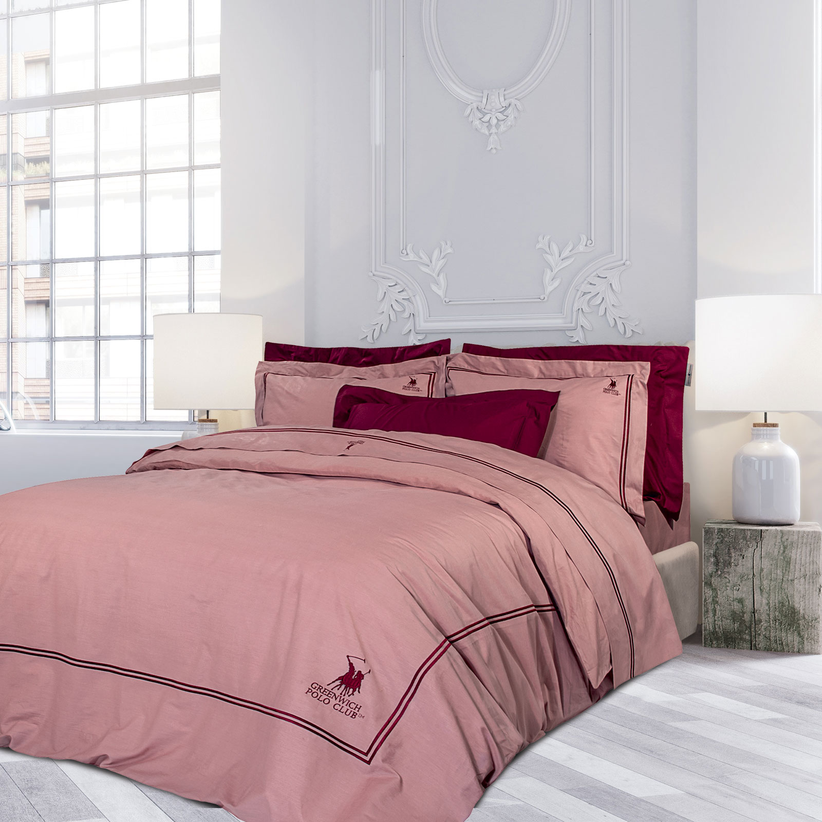 Σετ Σεντόνια Βαμβακοσατέν King 280x270εκ. Premium 2131 Greenwich Polo Club (Ύφασμα: Βαμβακοσατέν, Τύπος κατωσέντονου: Χωρίς Λάστιχο, Χρώμα: Ροδί, Μέγεθος: King Size) - Greenwich Polo Club - 202100302131