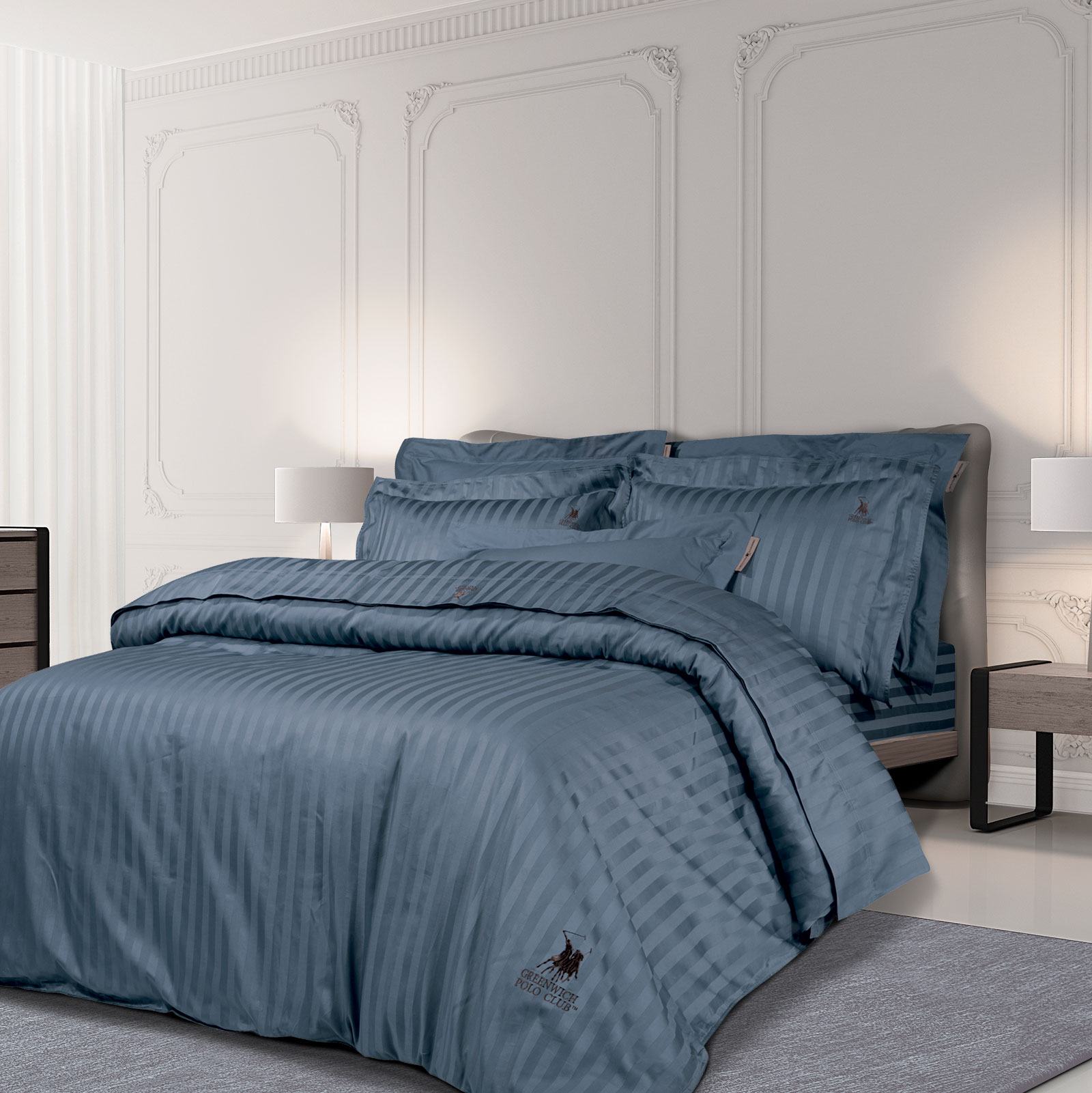 Σετ Σεντόνια Βαμβακοσατέν King 260x280εκ. Premium 2154 Μπλε Greenwich Polo Club (Ύφασμα: Βαμβακοσατέν, Τύπος κατωσέντονου: Χωρίς Λάστιχο, Χρώμα: Μπλε, Μέγεθος: King Size) - Greenwich Polo Club - 202100302154