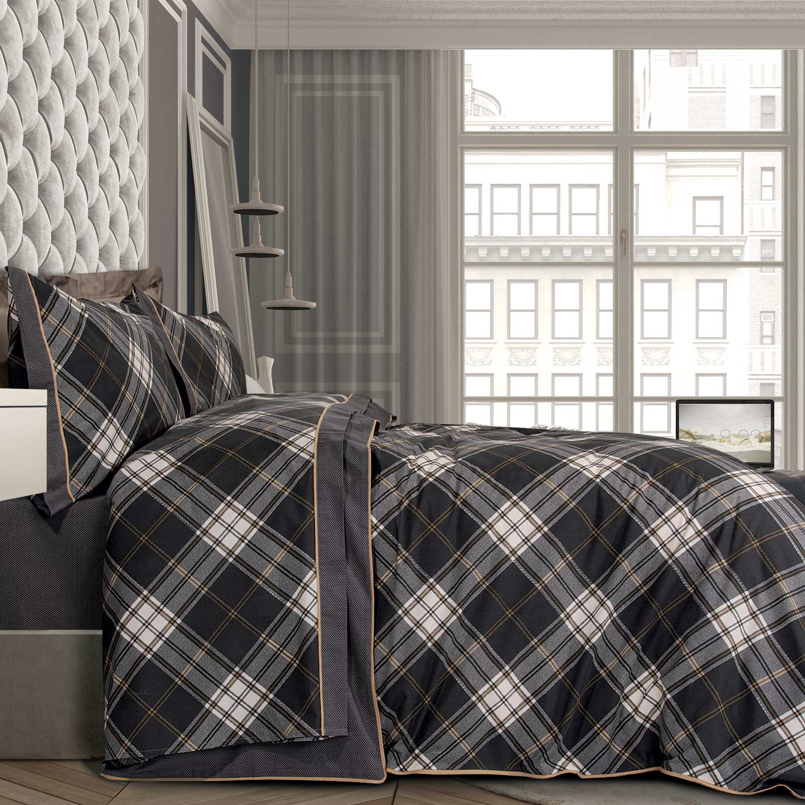 Σετ Σεντόνια Polycotton King 260x280εκ. Essential 2169 Γκρι-Μαύρο-Μπεζ Greenwich Polo Club (Τύπος κατωσέντονου: Χωρίς Λάστιχο, Χρώμα: Μαύρο, Ύφασμα: 70% Βαμβάκι-30% Polyester, Μέγεθος: King Size) - Greenwich Polo Club - 202100302169