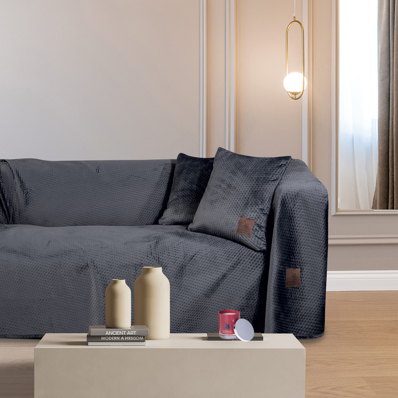 Ριχτάρι Micro Velvet-Fleece Τριθέσιου 180x300εκ. Premium 2798 Greenwich Polo Club (Χρώμα: Γκρι, Ύφασμα: Micro Velvet - Fleece) - Greenwich Polo Club - 206183002798