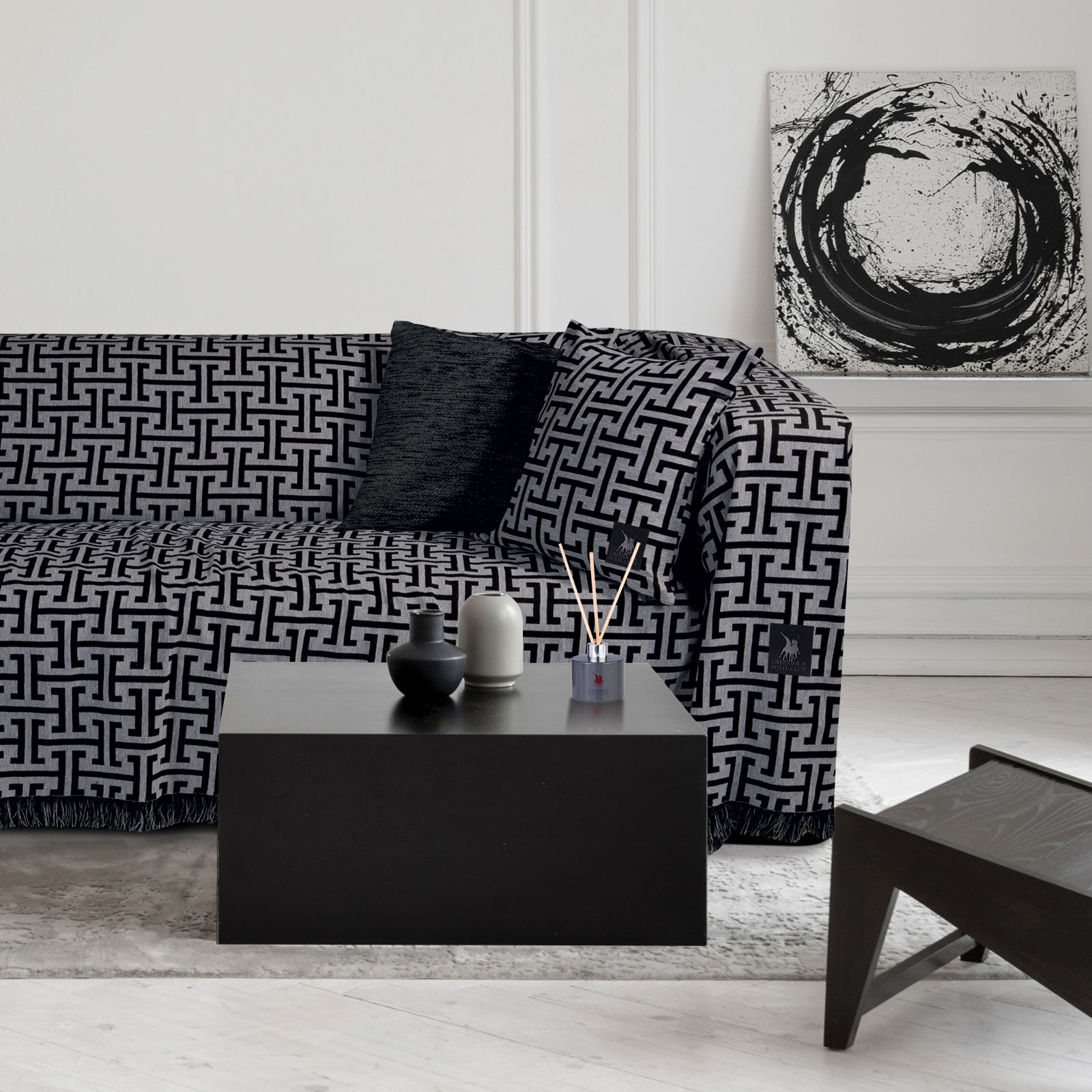 Ριχτάρι Polycotton Τριθέσιου 180x300εκ. Essential 3901 Μαύρο-Γκρι Greenwich Polo Club (Ύφασμα: 80% Cotton - 20% Polyester, Χρώμα: Μαύρο) - Greenwich Polo Club - 206183003901