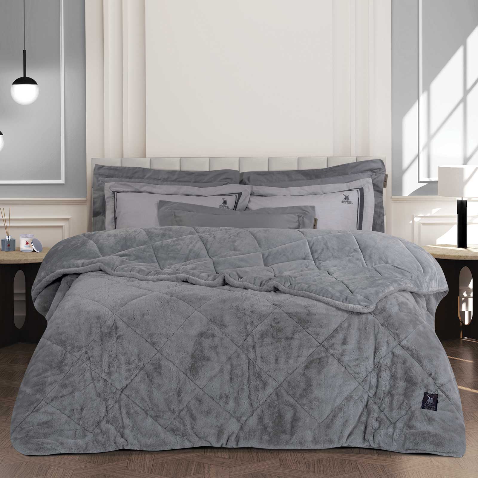 Greenwich Polo Club Κουβερτοπάπλωμα Faux Fur-Sherpa Υπέρδιπλο 220x240εκ. Premium 3446 Γκρι Greenwich Polo Club (Ύφασμα: Polyester, Χρώμα: Γκρι) - Greenwich Polo Club - 221910203446
