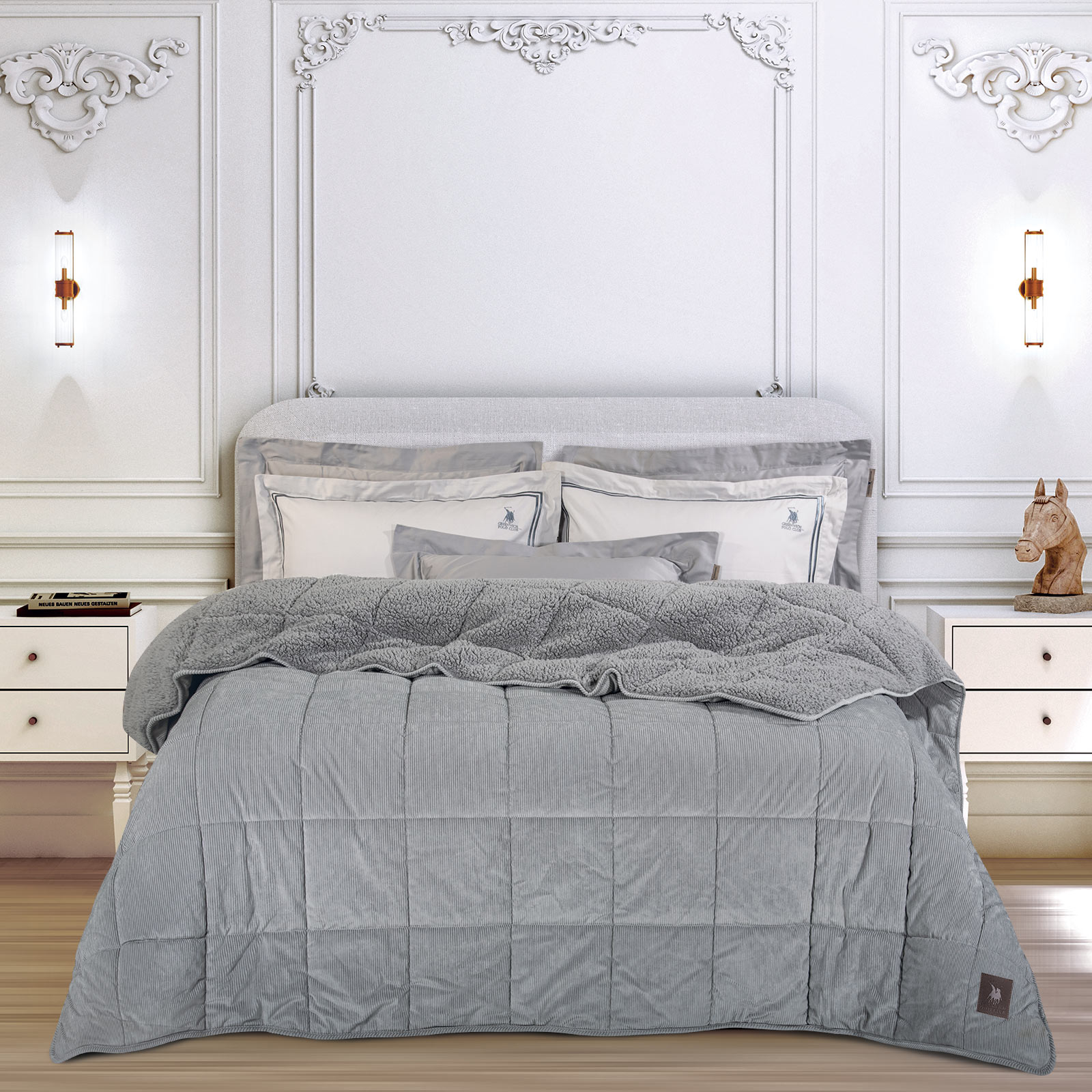 Greenwich Polo Club Κουβερτοπάπλωμα Κοτλέ Sherpa Υπέρδιπλο 220x240εκ. Essential 3480 Γκρι Greenwich Polo Club (Ύφασμα: Polyester, Χρώμα: Γκρι) - Greenwich Polo Club - 221910203480