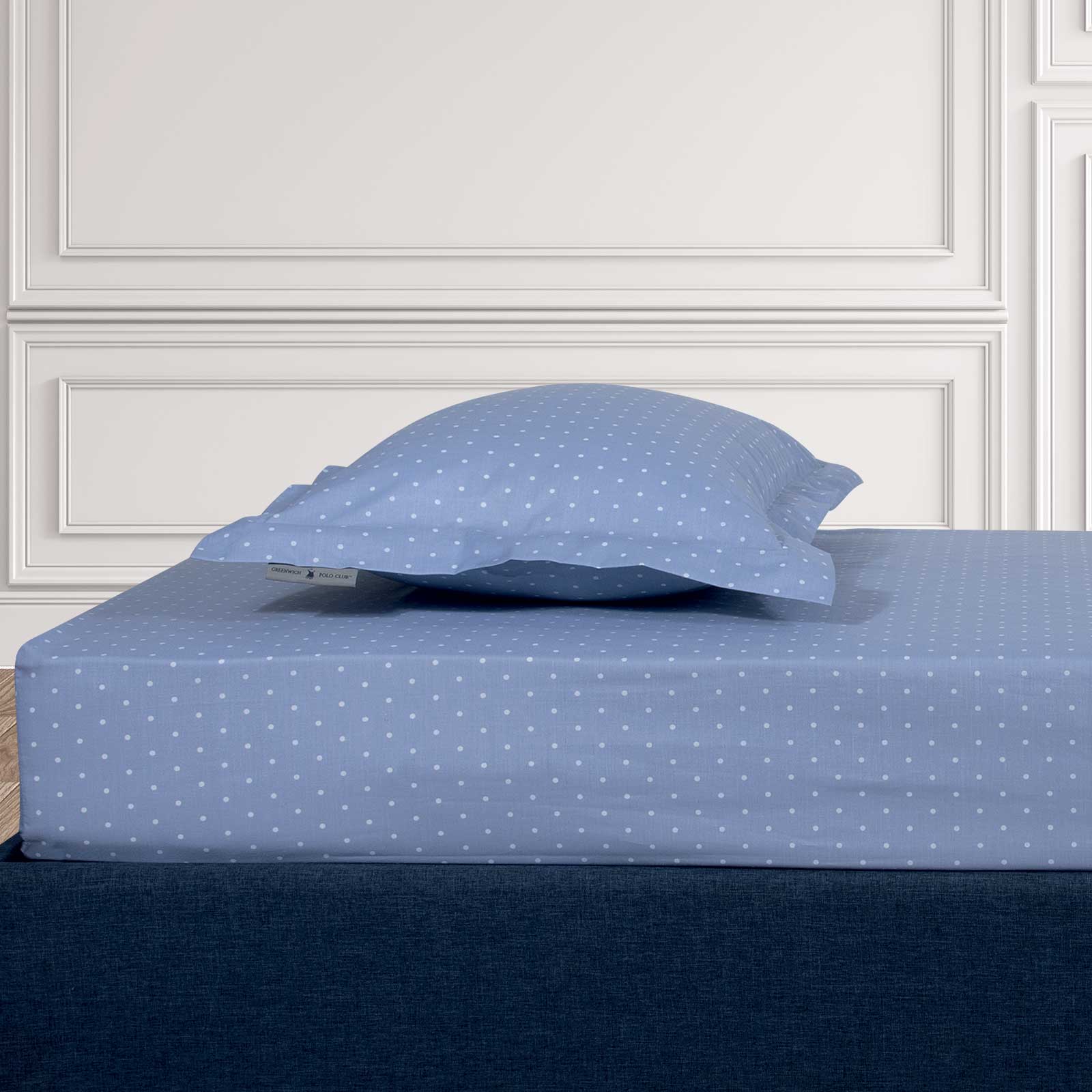 Σεντόνι Μεμονωμένο Polycotton Υπέρδιπλο Με Λάστιχο 160x200+35εκ. Loft 2503 Μπλε Πουά Greenwich Polo Club (Τύπος κατωσέντονου: Με Λάστιχο, Χρώμα: Μπλε, Ύφασμα: 70% Βαμβάκι-30% Polyester, Μέγεθος: Υπέρδιπλα) - Greenwich Polo Club - 222162002503