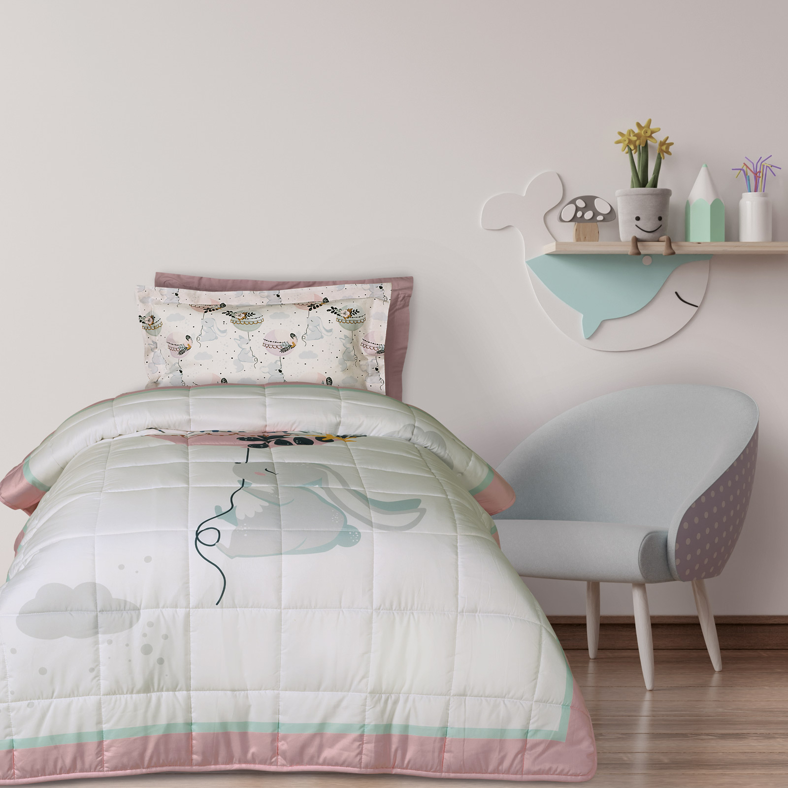 DAS KIDS Πάπλωμα 2 Όψεων Microfiber Μονό 160x220εκ. Γαλάζιο-Μέντα-Ροζ 4915 Das Kids (Ύφασμα: Microfiber, Χρώμα: Ροζ) - DAS KIDS - 401909104915