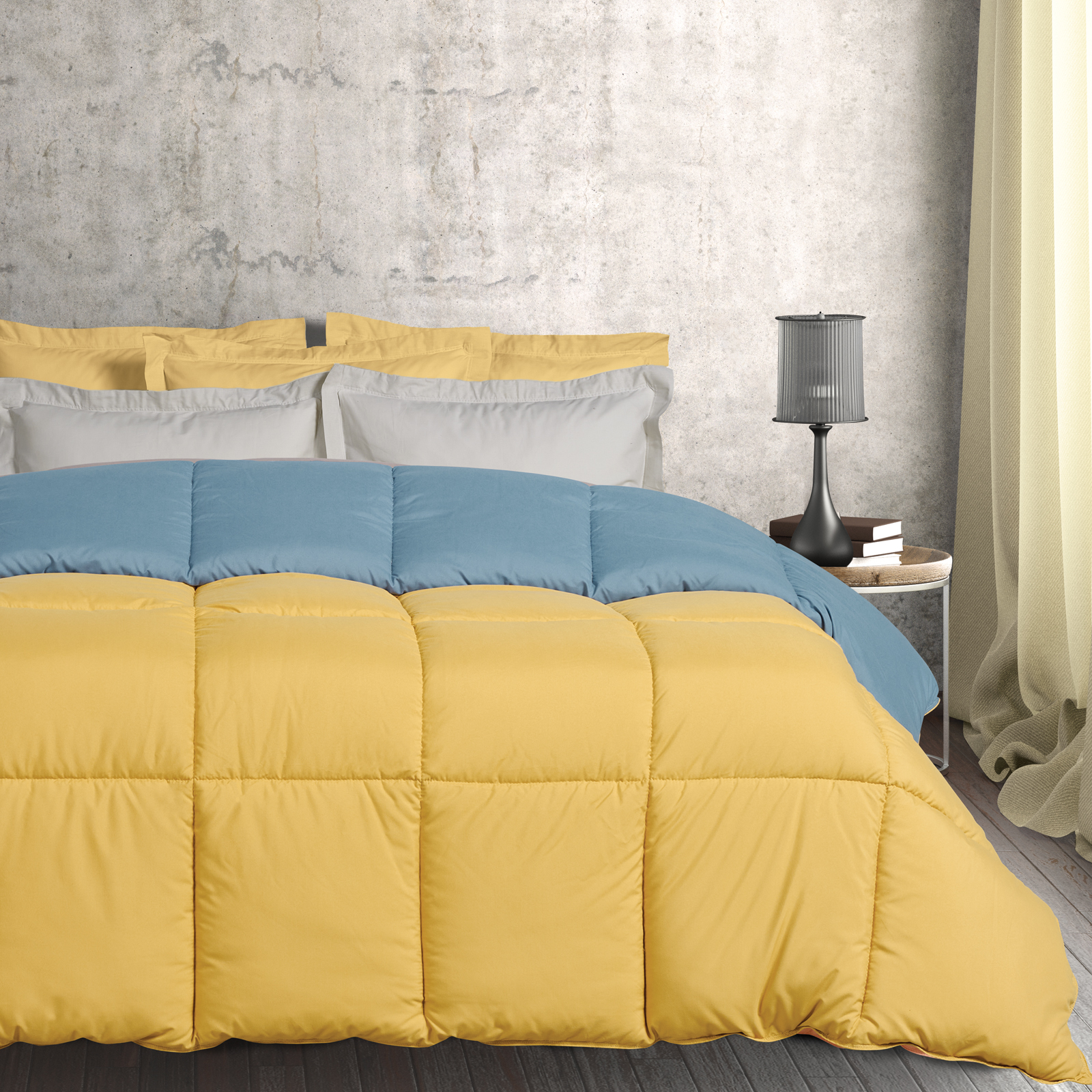 Das Home Πάπλωμα 2 Όψεων Microfiber Υπέρδιπλο 220x240εκ. Happy 9644 Μπλε-Ώχρα Das Home (Ύφασμα: Microfiber, Χρώμα: Μπλε, Μέγεθος: Υπέρδιπλα) - Das Home - 401909209644