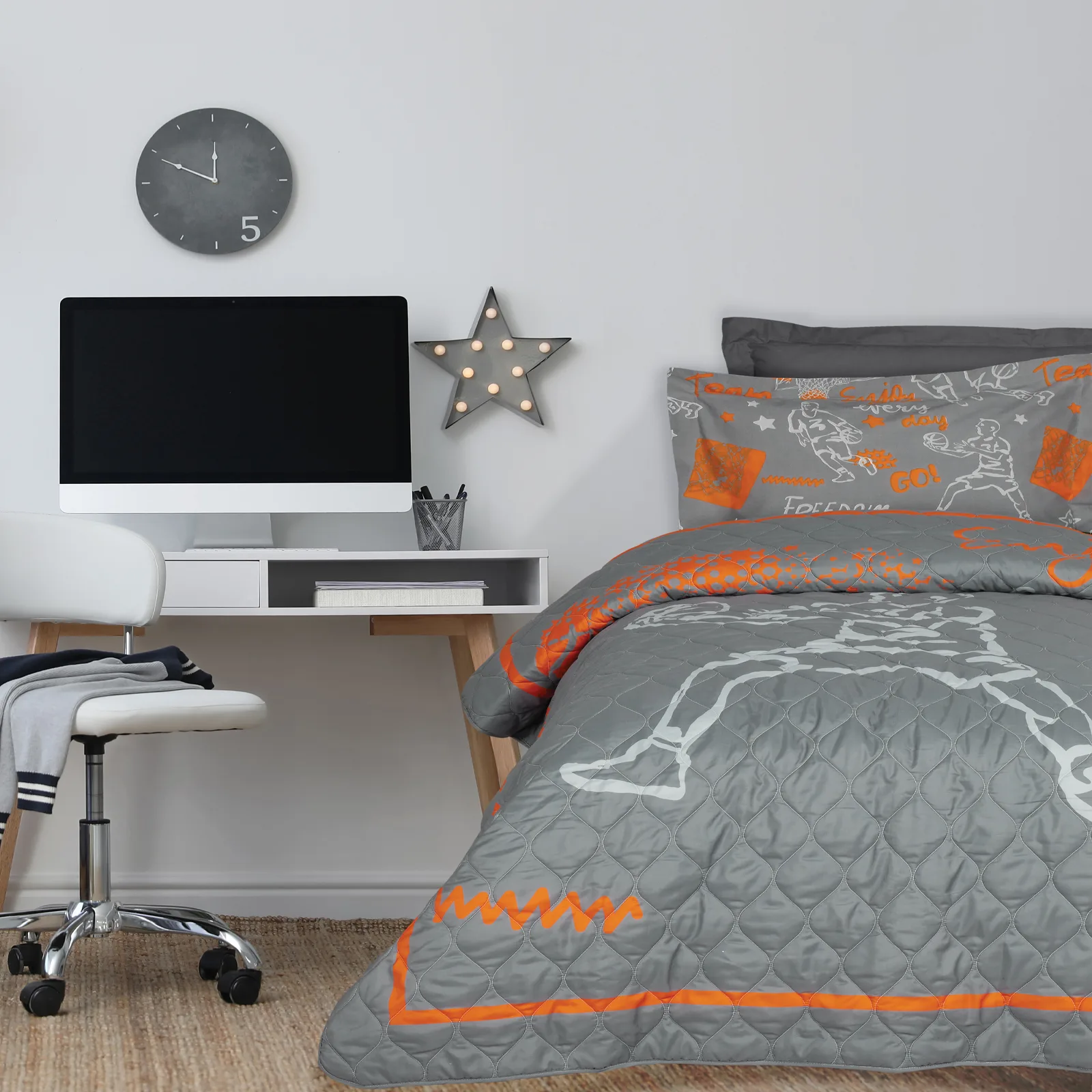 DAS KIDS Κουβερλί Microfiber Μονό 160x220εκ. Kid Line 4941 Πορτοκαλί-Γκρι Das Kids (Ύφασμα: Microfiber, Χρώμα: Γκρι) - DAS KIDS - 402009104941