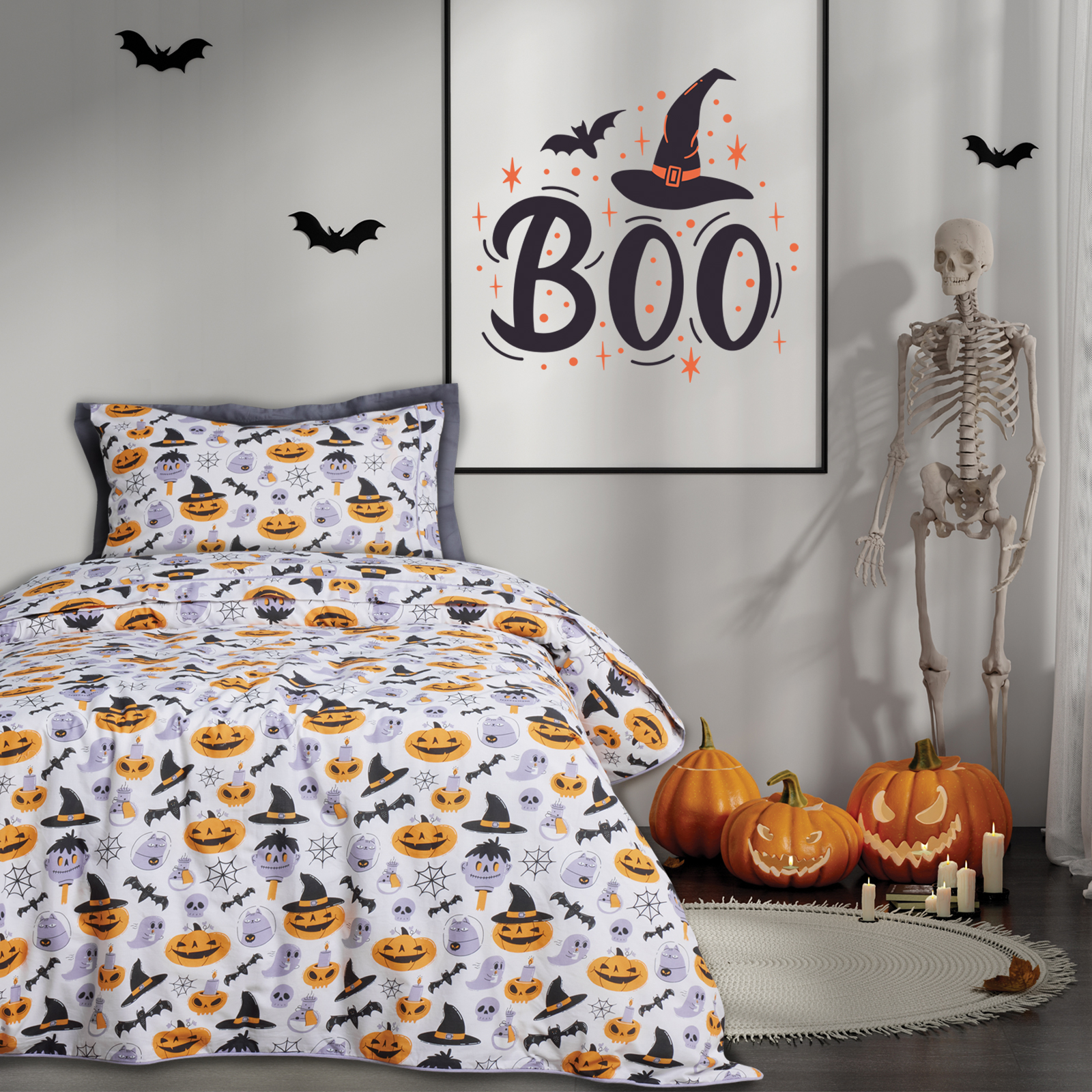 Σετ Παπλωματοθήκη Polycotton Μονή 160x240εκ. Kid Line 4967 Grey-Orange Das Kids (Χρώμα: Γκρι, Ύφασμα: 70% Βαμβάκι-30% Polyester) - DAS KIDS - 406009104967