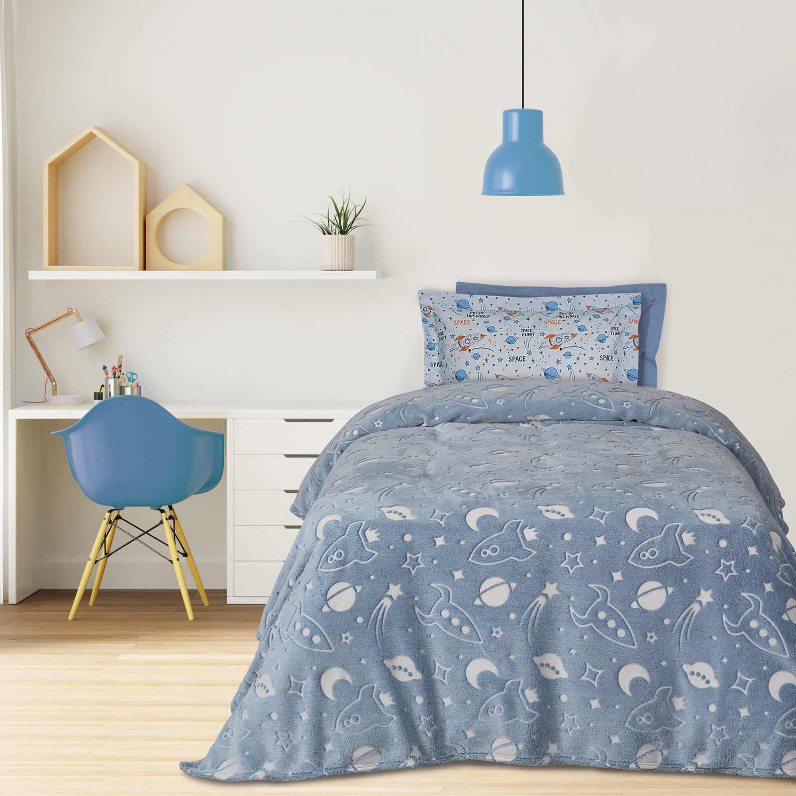 DAS KIDS Κουβέρτα Φωσφοριζέ Fleece Μονή 160x220εκ. 4899 Μπλε-Λευκό Das Kids (Ύφασμα: Polyester, Χρώμα: Λευκό) - DAS KIDS - 420588104899