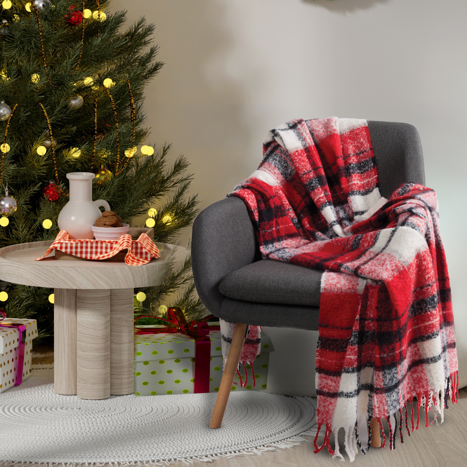 Das Home Χριστουγεννιάτικη Κουβέρτα Καναπέ Faux Mohair 130x170εκ. Blankets 1379 Black-Red Das Home (Ύφασμα: Polyester, Χρώμα: Μαύρο) - Das Home - 420588131379