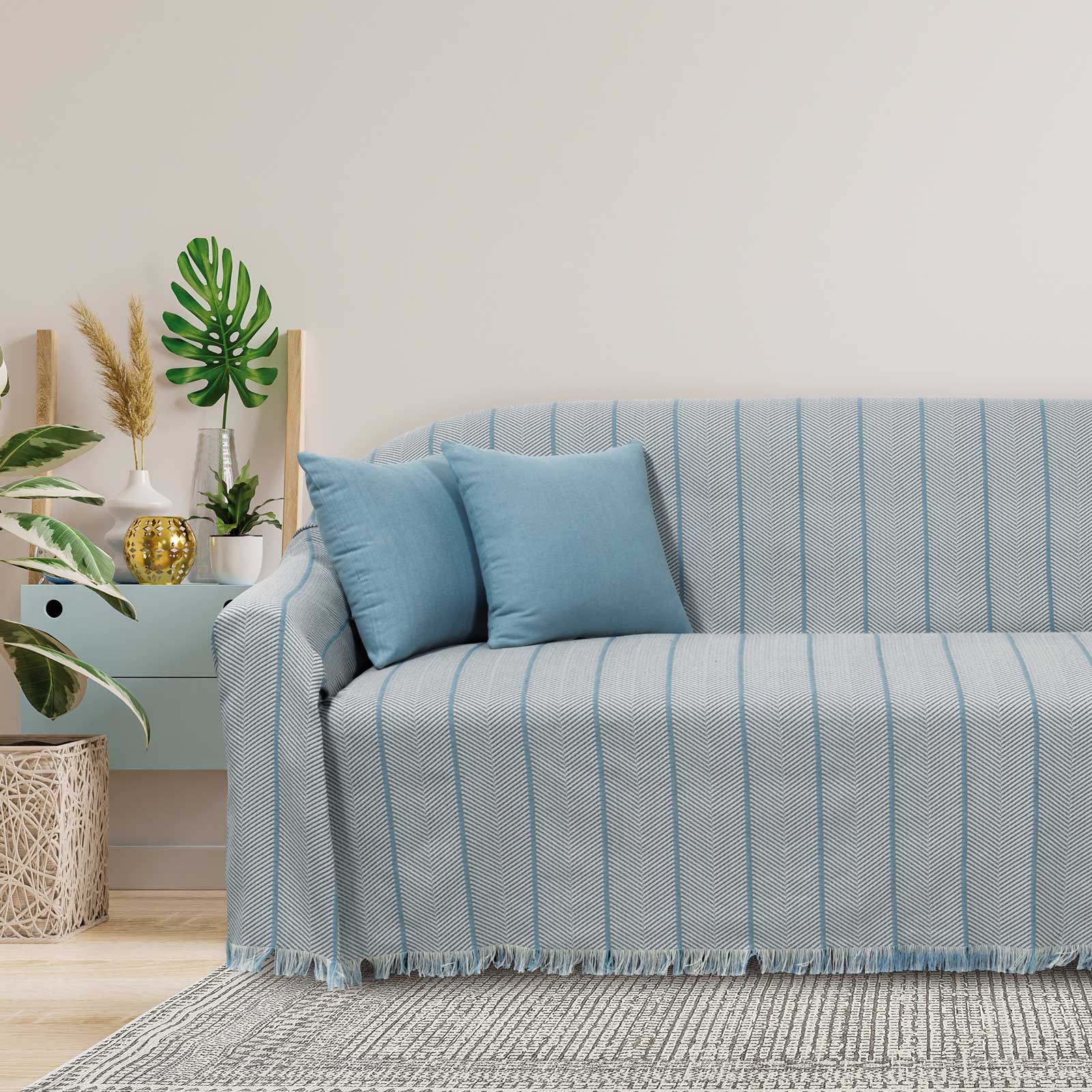 Ριχτάρι Βαμβακερό Ζακάρ Διθέσιου 180x250εκ. Throws Line 0230 Das Home (Ύφασμα: Βαμβάκι 100%, Χρώμα: Γαλάζιο ) - Das Home - 420618250230