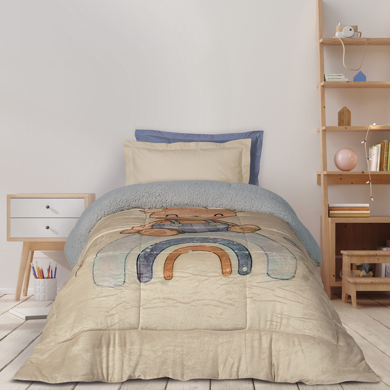 DAS KIDS Κουβερτοπάπλωμα Fleece-Sherpa Μονό 160x220εκ. Kid 4925 Γκρι-Μπεζ Das Kids (Ύφασμα: Polyester, Χρώμα: Γκρι) - DAS KIDS - 421910104925