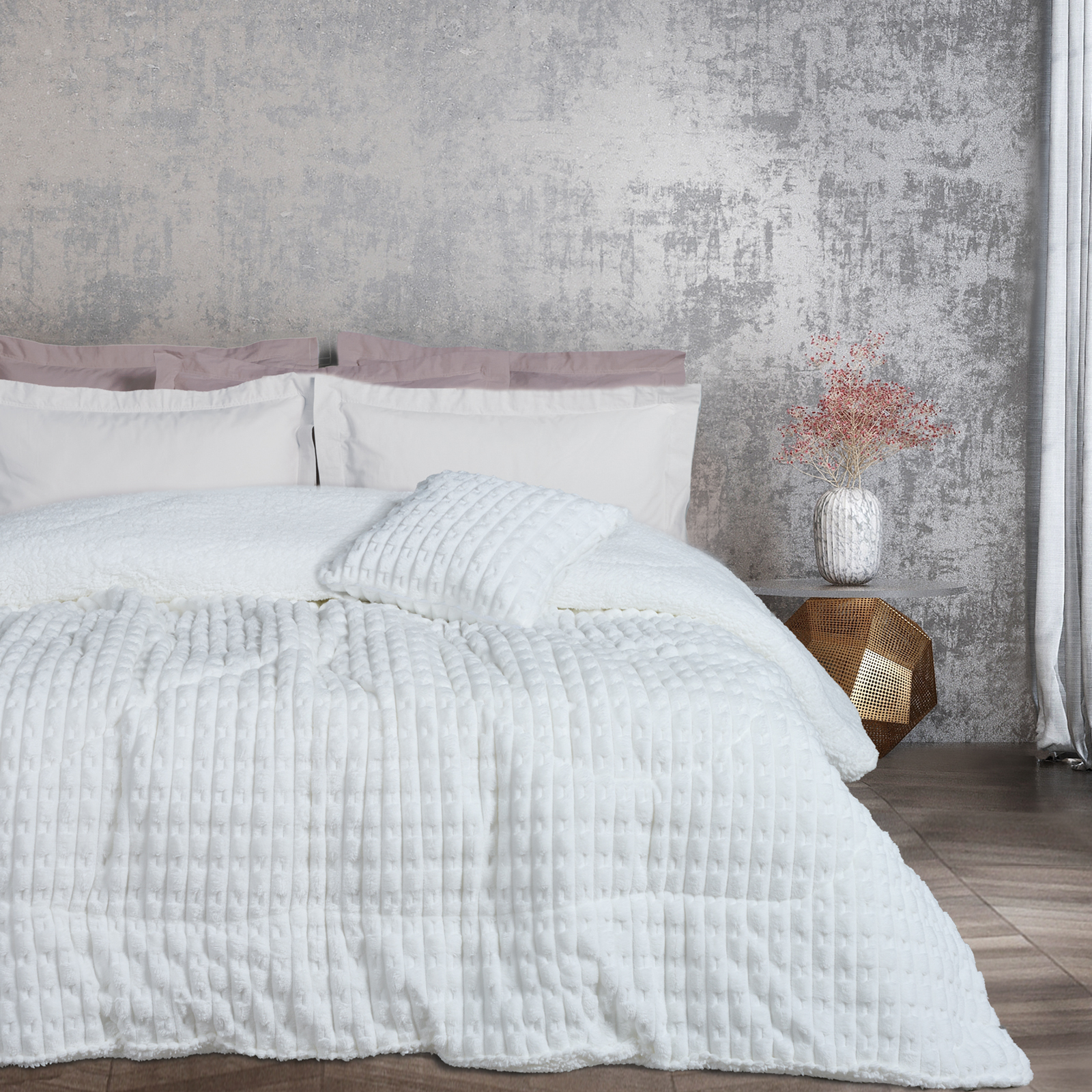 Das Home Κουβερτοπάπλωμα Fleece-Sherpa Υπέρδιπλο 220x240εκ. Blankets 1176 Λευκό Das Home (Ύφασμα: Polyester, Χρώμα: Λευκό) - Das Home - 421910201176