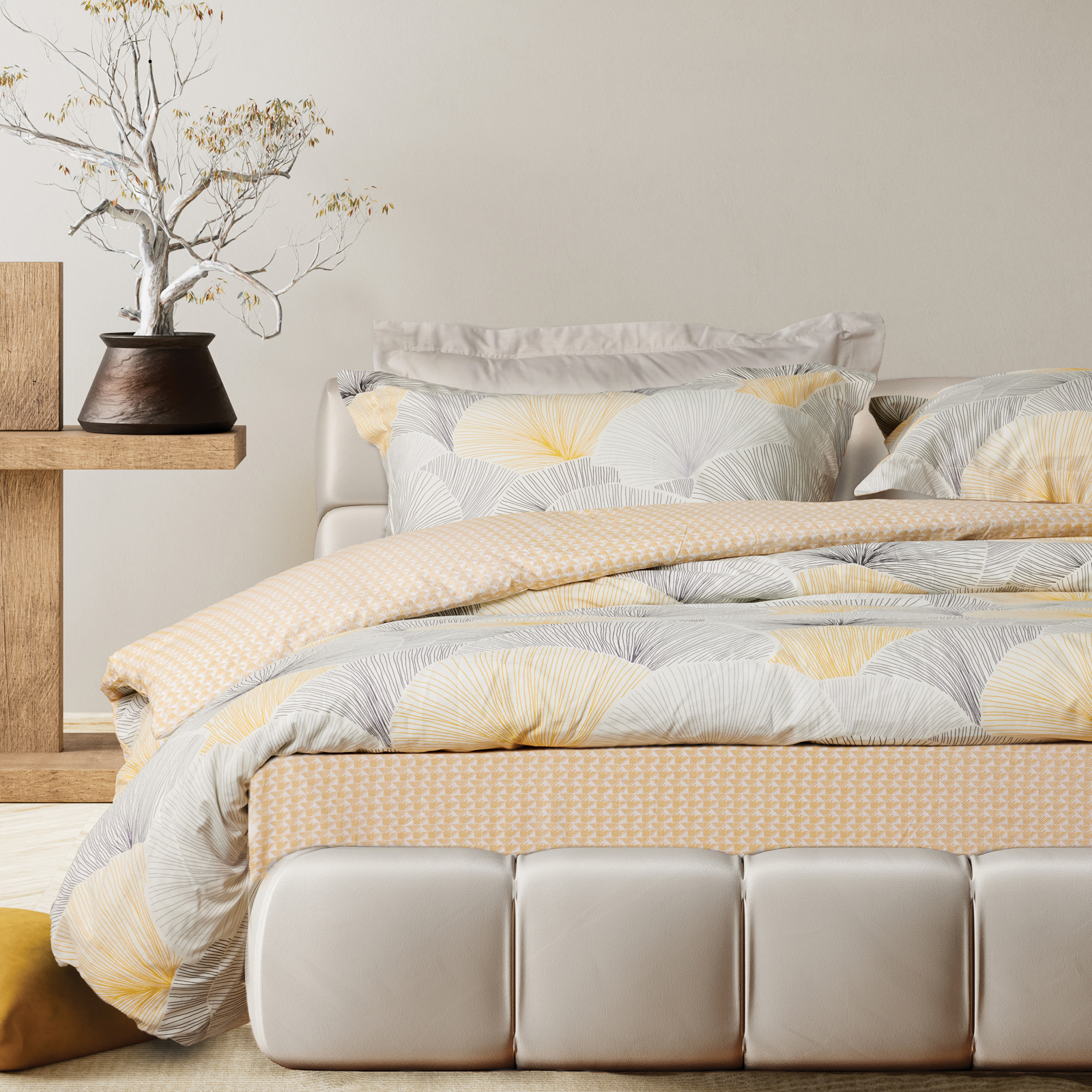 Σετ Σεντόνια Βαμβακερά King 260x280εκ. Happy 9685 Grey-Ochre Das Home (Ύφασμα: Βαμβάκι 100%, Τύπος κατωσέντονου: Χωρίς Λάστιχο, Χρώμα: Γκρι, Μέγεθος: King Size) - Das Home - 502108309685