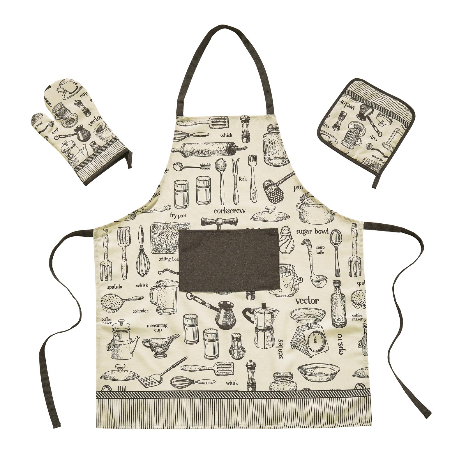 Das Home Σετ Κουζίνας 3τμχ Polycotton Kitchen 0721 Κρεμ-Μαύρο Das Home (Χρώμα: Μαύρο, Ύφασμα: 70% Πολυεστέρας-30% Βαμβάκι) - Das Home - 537000100721