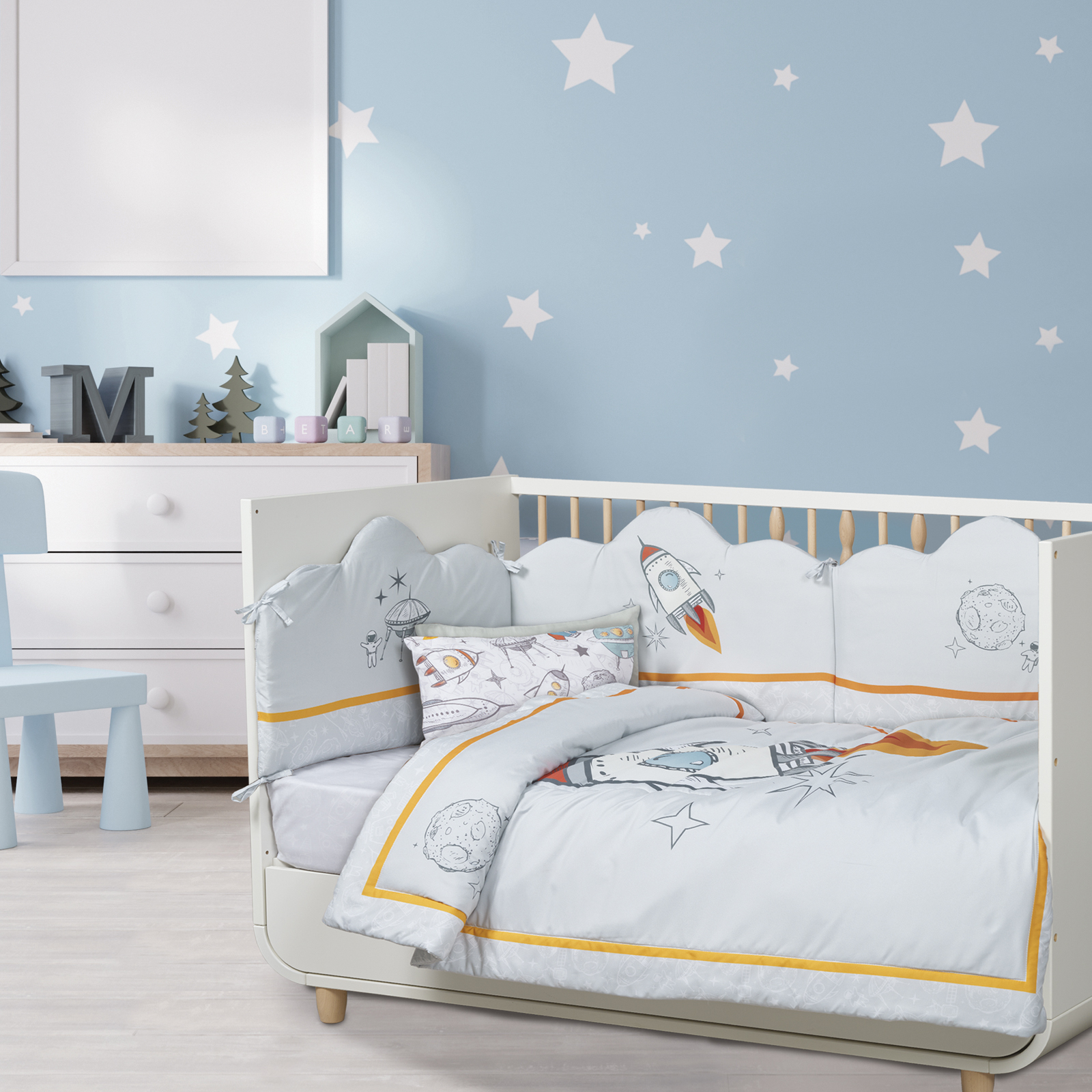 Das Baby Κουβερλί Microfiber Κούνιας 110x150εκ. Fun 4877 Γκρι-Κίτρινο-Μπλε Das Baby (Ύφασμα: Microfiber, Χρώμα: Μπλε) - Das Baby - 621011104877
