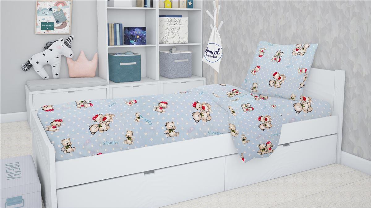 DimCol Σετ Σεντόνια Μονά 3τμχ Two Lovely Bears 64 Blue Dimcol (Ύφασμα: Βαμβάκι 100%, Τύπος κατωσέντονου: Χωρίς Λάστιχο, Χρώμα: Μπλε) - DimCol - 1924615206906470