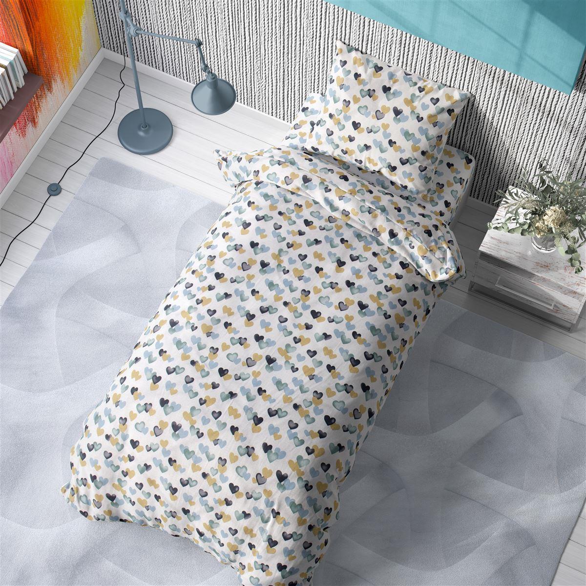 DimCol Σετ Σεντόνια 2τμχ Βαμβακερά Μονά 160x240εκ. Hearts 11 Grey-Green DimCol (Ύφασμα: Βαμβάκι 100%, Τύπος κατωσέντονου: Χωρίς Λάστιχο, Χρώμα: Γκρι) - DimCol - 1925215207801188