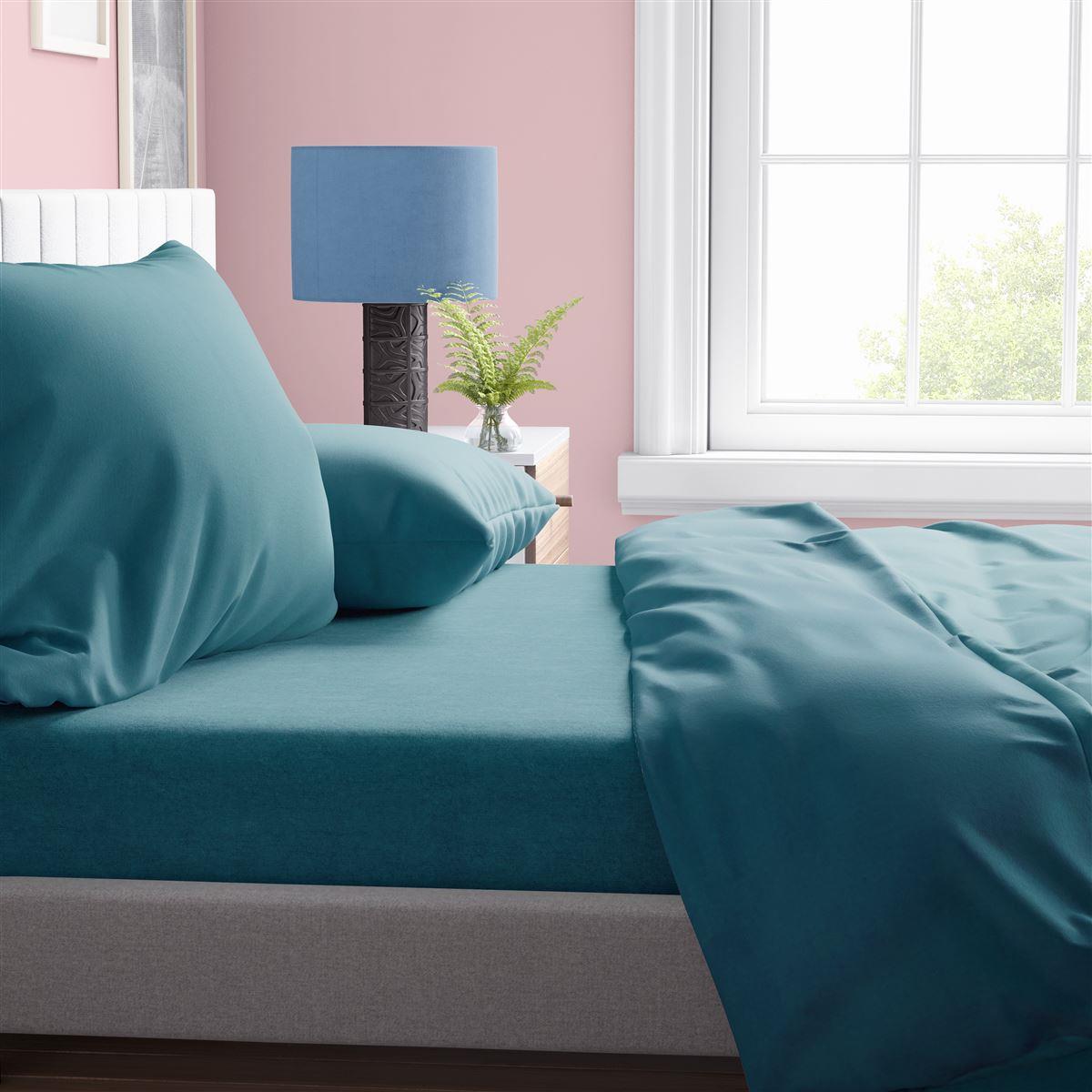 DimCol Σετ Σεντόνια 4τμχ Βαμβακερά Μονόχρωμα King 240x270εκ. Solid 494 Petrol DimCol (Ύφασμα: Βαμβάκι 100%, Τύπος κατωσέντονου: Χωρίς Λάστιχο, Χρώμα: Πετρόλ , Μέγεθος: King Size) - DimCol - 1934818906249491