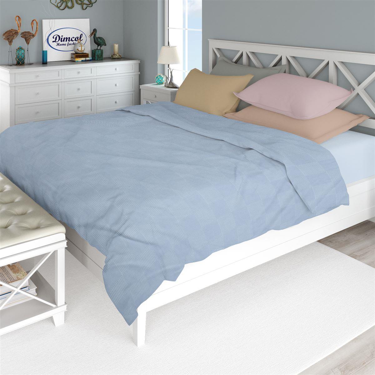 Κουβέρτα Πικέ Μονή 165X250 Dimcol Μονόχρωμη Σιελ (165×250)