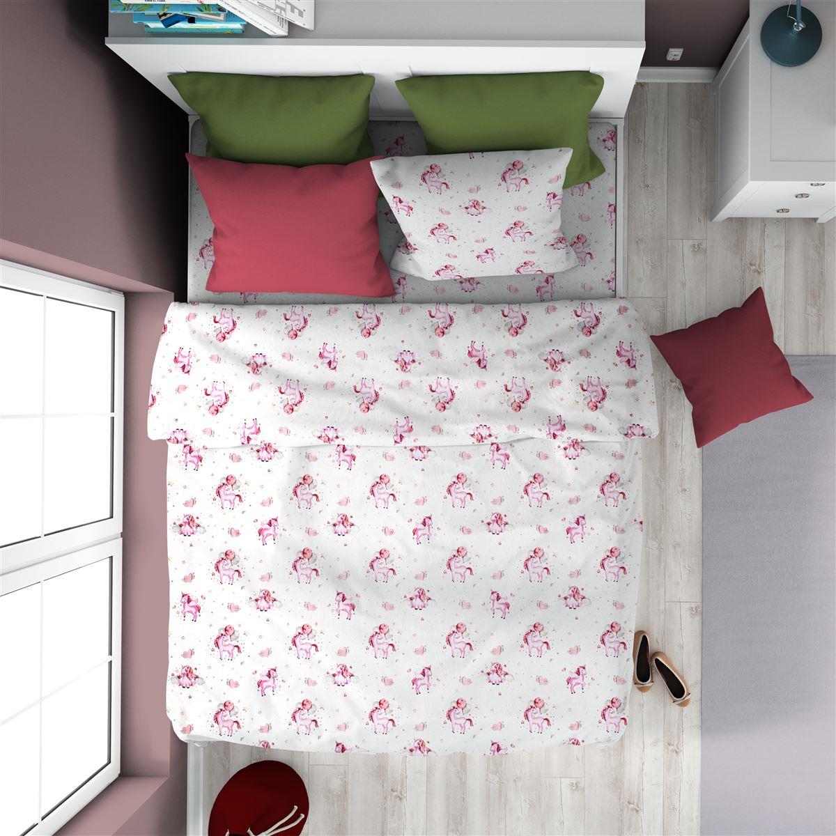 DimCol Παπλωματοθήκη Βαμβακερή Μονή 160x240εκ. Unicorn 208 White-Pink Dimcol (Ύφασμα: Βαμβάκι 100%, Χρώμα: Λευκό) - DimCol - 32110823026