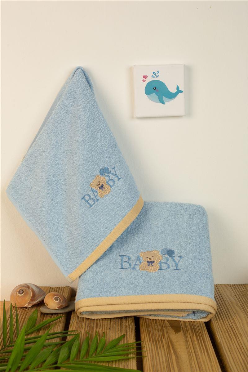 DimCol Σετ Πετσέτες 2τμχ Μπεμπέ Βαμβακερές Σιέλ Baby Bear 161 DimCol (Ύφασμα: Βαμβάκι 100%, Χρώμα: Σιέλ) - DimCol - 31140926016