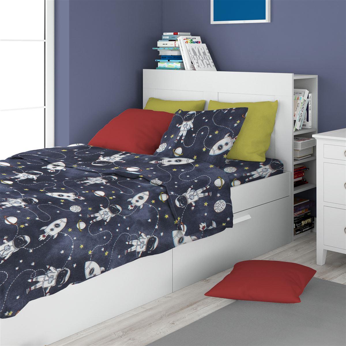DimCol Σετ Σεντόνια 3τμχ Φανελένια Μονά 160x240εκ. Galaxy Travel 90 Blue DimCol (Τύπος κατωσέντονου: Χωρίς Λάστιχο, Ύφασμα: Φανέλα, Χρώμα: Μπλε) - DimCol - 32212223010