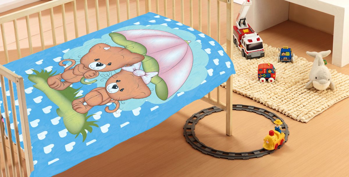 Κουβέρτα Κούνιας Βελουτέ 110x140εκ. Rainy Bears 05 Sky Blue DimCol (Ύφασμα: Polyester, Χρώμα: Μπλε, Μέγεθος: Κούνιας) - DimCol - 1410274403200582