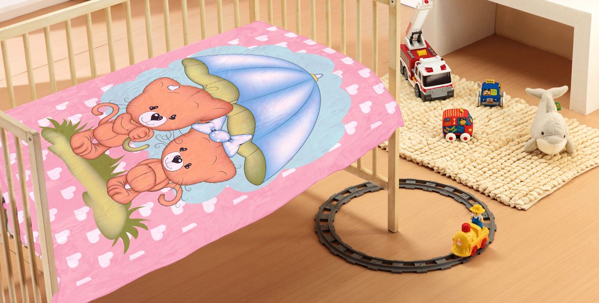 Κουβέρτα Κούνιας Βελουτέ 110x140εκ. Rainy Bears 06 Pink DimCol (Ύφασμα: Polyester, Χρώμα: Ροζ, Μέγεθος: Κούνιας) - DimCol - 1410274403200679