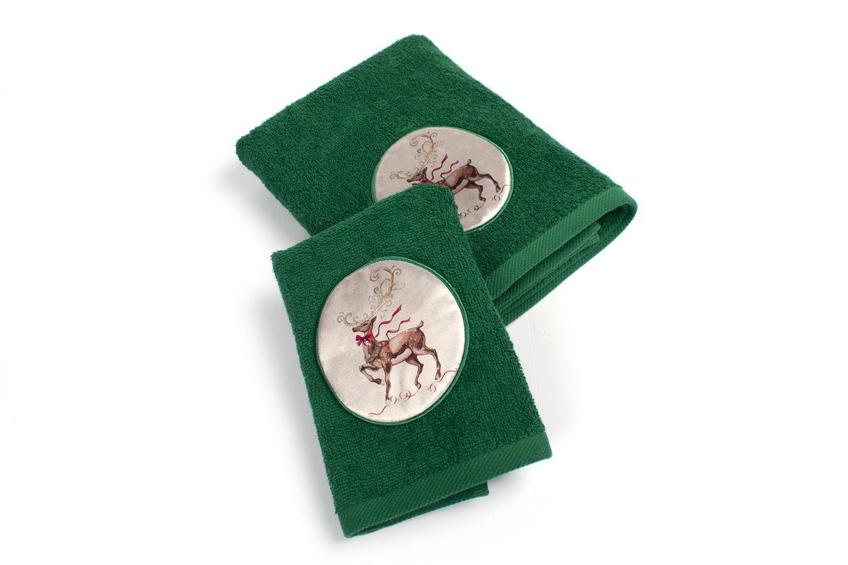 DimCol Χριστουγεννιάτικο Σετ Πετσέτες 2τμχ Βαμβακερές 30x50εκ.-50x90εκ. Τάρανδος Πράσινο Dimcol (Ύφασμα: Βαμβάκι 100%, Χρώμα: Πράσινο , Μέγεθος: Σετ) - DimCol - 33140910006