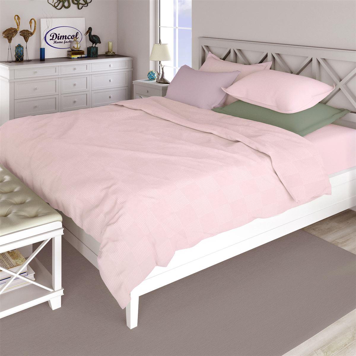 DimCol Κουβέρτα Πικέ Βαμβακερή King 240x250εκ. Pink DimCol (Ύφασμα: Βαμβάκι 100%, Χρώμα: Ροζ, Μέγεθος: King Size) - DimCol - 33122670006