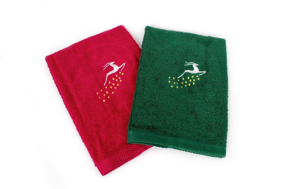 Χριστουγεννιάτικο Σετ Πετσέτες 2τμχ Βαμβακερό 40x60εκ. Reindeer Κόκκινο-Πράσινο DimCol (Ύφασμα:...