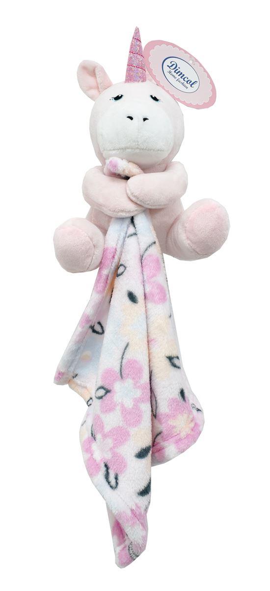 DimCol Πανάκι Παρηγορίας Fleece 30x30εκ. Με Λούτρινο Ζωάκι 20εκ. Unicorn 13 Pink Dimcol (Ύφασμα: Polyester, Χρώμα: Ροζ) - DimCol - 31411802003