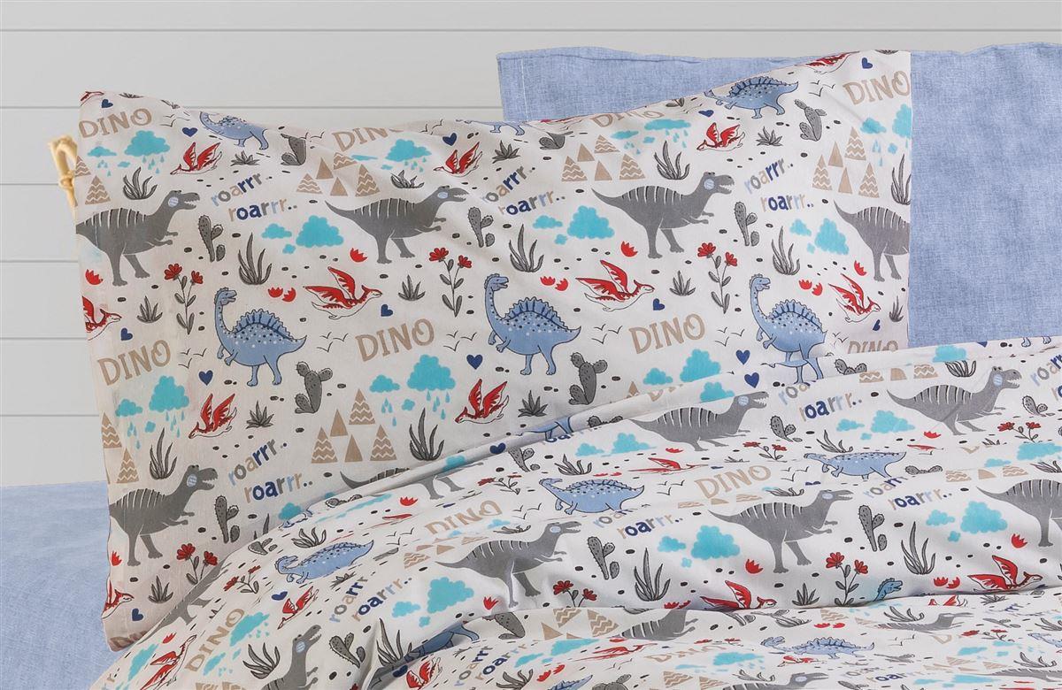 Μαξιλαροθήκη Παιδική Polycotton 50x70εκ. Dino 309 White-Blue DimCol (Χρώμα: Λευκό, Ύφασμα: 70% Βαμβάκι-30% Polyester) - DimCol - 32311647002