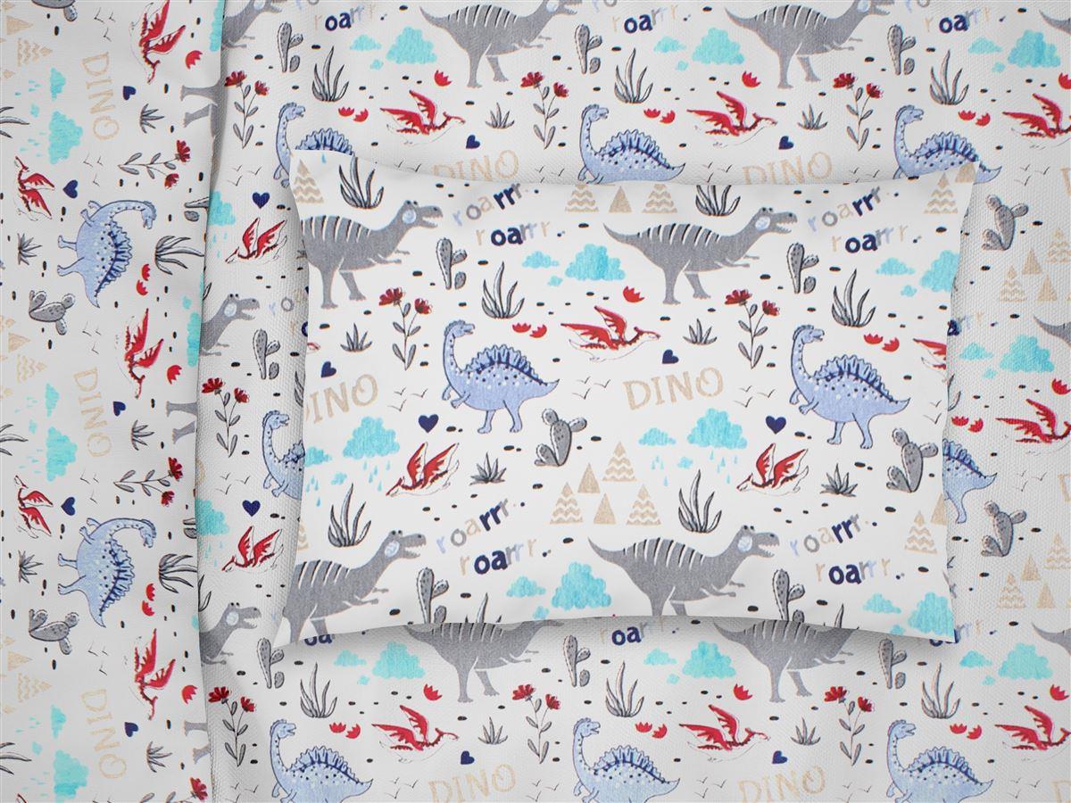 DimCol Μαξιλαροθήκη Μπεμπέ Polycotton 35x45εκ. Dino 309 White-Blue DimCol (Χρώμα: Λευκό, Ύφασμα: 70% Βαμβάκι-30% Polyester) - DimCol - 31311646001