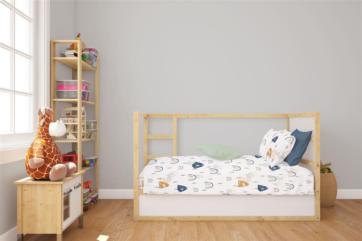 Σεντόνι Μεμονωμένο Βαμβακερό Με Λάστιχο Κούνιας 70x140+15εκ. Rainbow 574 White-Blue Dimcol (Ύφασμα: Βαμβάκι 100%, Τύπος κατωσέντονου: Με Λάστιχο, Χρώμα: Λευκό, Μέγεθος: Μεμονωμένο) - DimCol - 31112019053