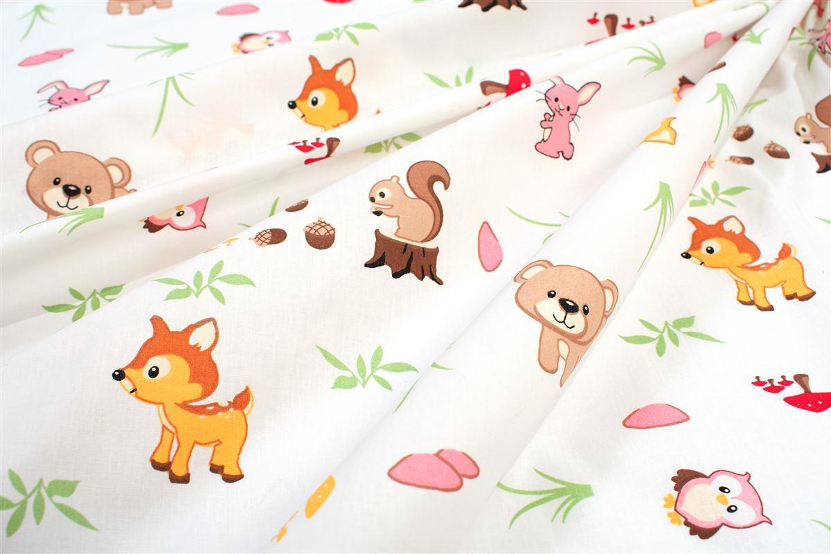 DimCol Πάνα Χασέ Βαμβακερή 80x80εκ. Forest Animals 571 White-Pink DimCol (Ύφασμα: Βαμβάκι 100%, Χρώμα: Λευκό) - DimCol - 31111328050