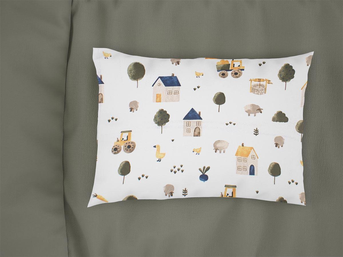 Μαξιλαροθήκη Bebe Φάκελος Βαμβακερή 35x45εκ. Village 579 White-Green DimCol (Ύφασμα: Βαμβάκι 100%, Χρώμα: Λευκό) - DimCol - 31111646058