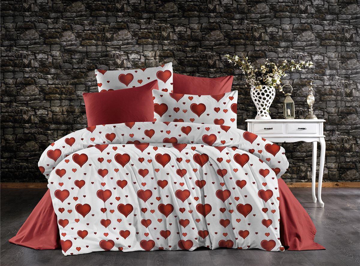 DimCol Σετ Σεντόνια 3τμχ Polycotton Μονά 160x240εκ. Πάθος 607 White-Red DimCol (Τύπος κατωσέντονου: Χωρίς Λάστιχο, Χρώμα: Λευκό, Ύφασμα: 70% Βαμβάκι-30% Polyester, Μέγεθος: Μονά) - DimCol - 33312223068