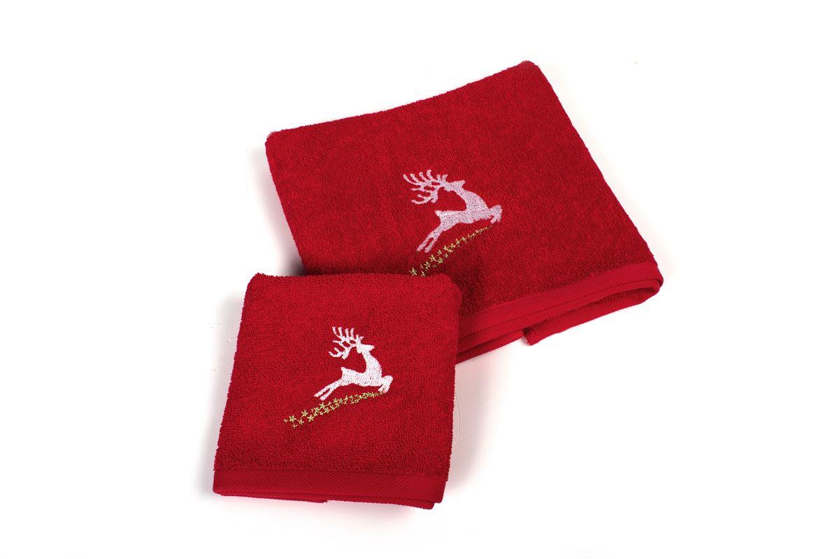 Σετ 2τμχ Χριστουγεννιάτικες Πετσέτες Κουζίνας Βαμβακερές Rudolph Κόκκινο DimCol (Ύφασμα: Βαμβάκι 100%, Χρώμα: Κόκκινο) - DimCol - 33140910007