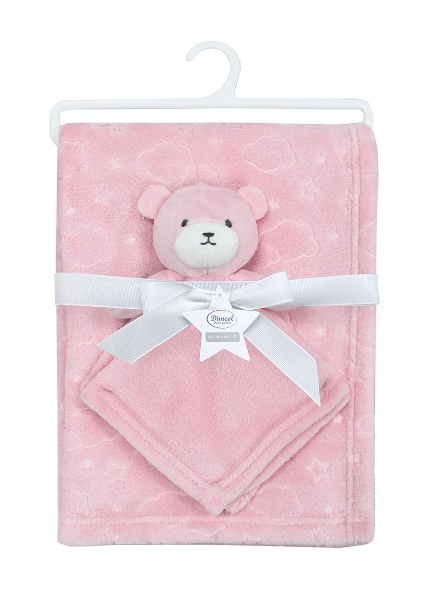 Σετ Κουβέρτα Fleece Αγκαλιάς-Λίκνου 75x100εκ. Με Νάνι-Πανάκι Παρηγοριάς 33x33εκ. Bear 08 Pink Dimcol (Ύφασμα: Polyester, Χρώμα: Ροζ, Μέγεθος: Λίκνου) - DimCol - 31471911001