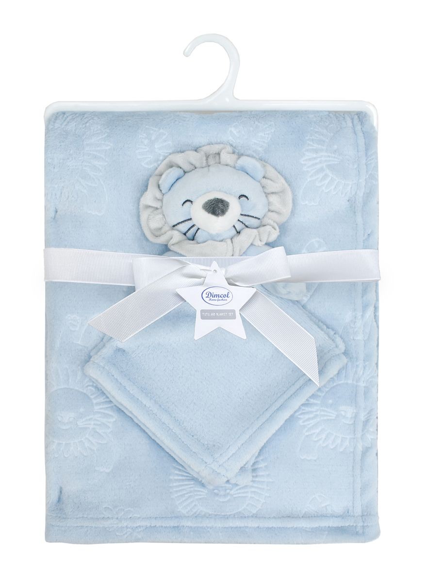 Σετ Κουβέρτα Fleece Αγκαλιάς-Λίκνου 75x100εκ. Με Νάνι-Πανάκι Παρηγοριάς 33x33εκ. Lion 09 Sky Blue Dimcol (Ύφασμα: Polyester, Χρώμα: Σιέλ, Μέγεθος: Λίκνου) - DimCol - 31471911002