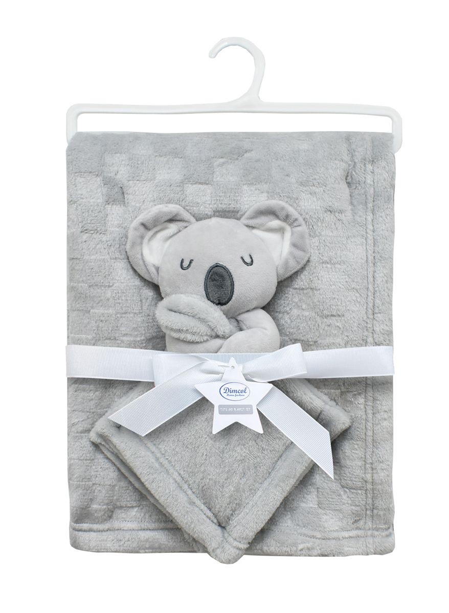Σετ Κουβέρτα Fleece Αγκαλιάς-Λίκνου 75x100εκ. Με Νάνι-Πανάκι Παρηγοριάς 33x33εκ. Koala 10 Grey Dimcol (Ύφασμα: Polyester, Χρώμα: Γκρι, Μέγεθος: Λίκνου) - DimCol - 31471911003