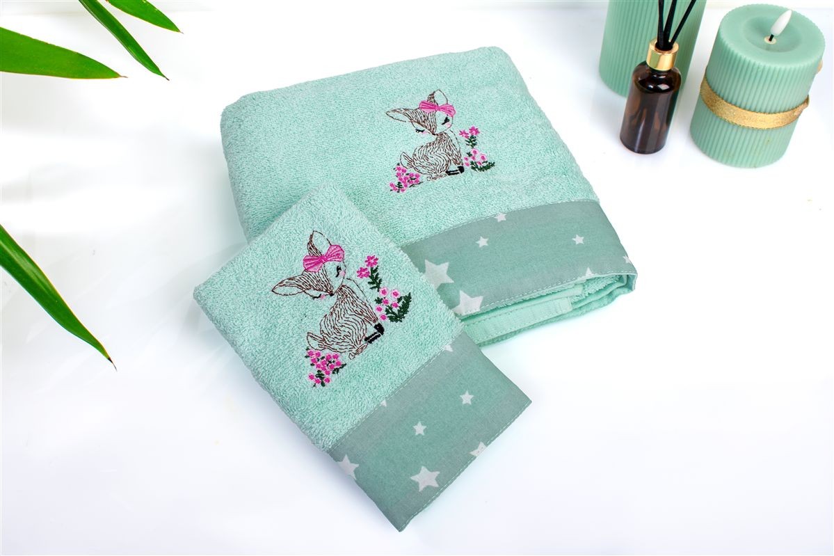 Σετ Πετσέτες 2τμχ Βαμβακερές Deer 199 Mint DimCol (Ύφασμα: Βαμβάκι 100%, Χρώμα: Μέντα) - DimCol - 31140926049