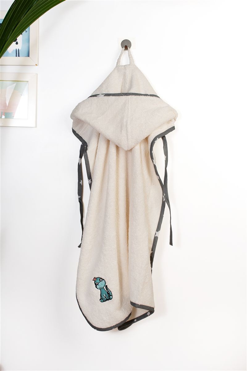 Κάπα Με Κέντημα Bebe 75x85εκ. Dinosaur 181 Ecru-Grey Dimcol (Ύφασμα: Βαμβάκι 100%, Χρώμα: Γκρι) - DimCol - 31141429034